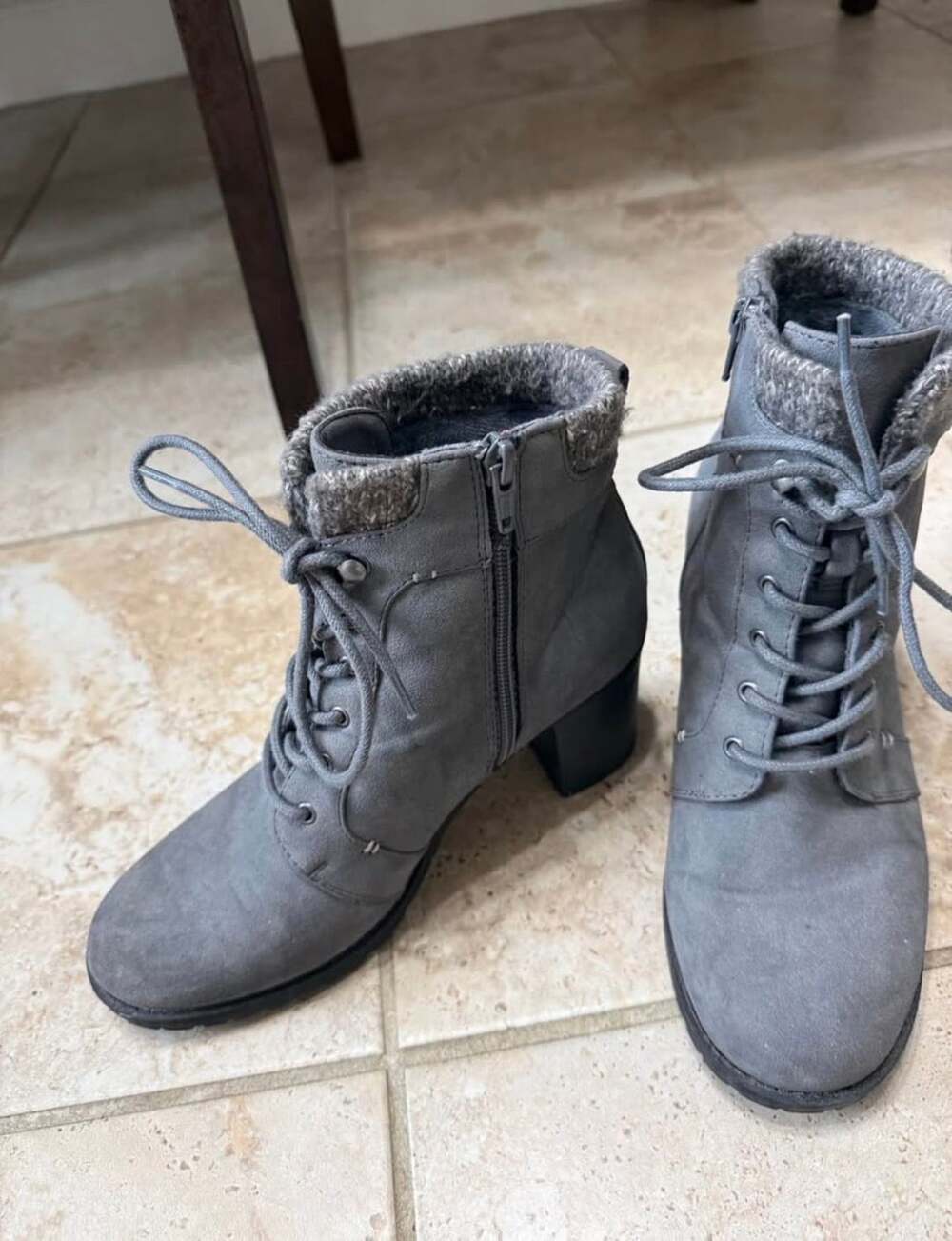 Kim Rogers Tori Gray Fleece Lined Cuffed Block Heel Booties